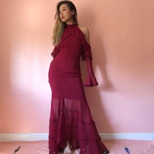 Keepsake Wine Off Shoulder Gown